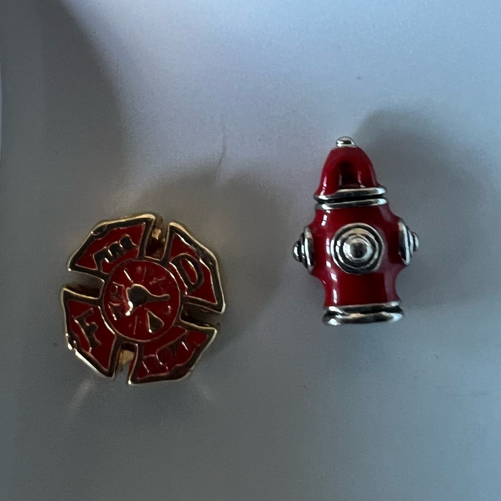 Origami Owl fire hydrant and fire badge charms set of 2